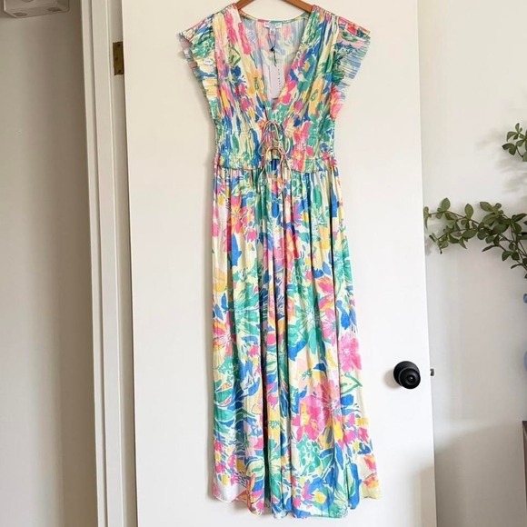 Current Air Dresses & Skirts - Current Air Floral Pleated‎ Maxi Dress | Tie Waist | Small New With Tags
